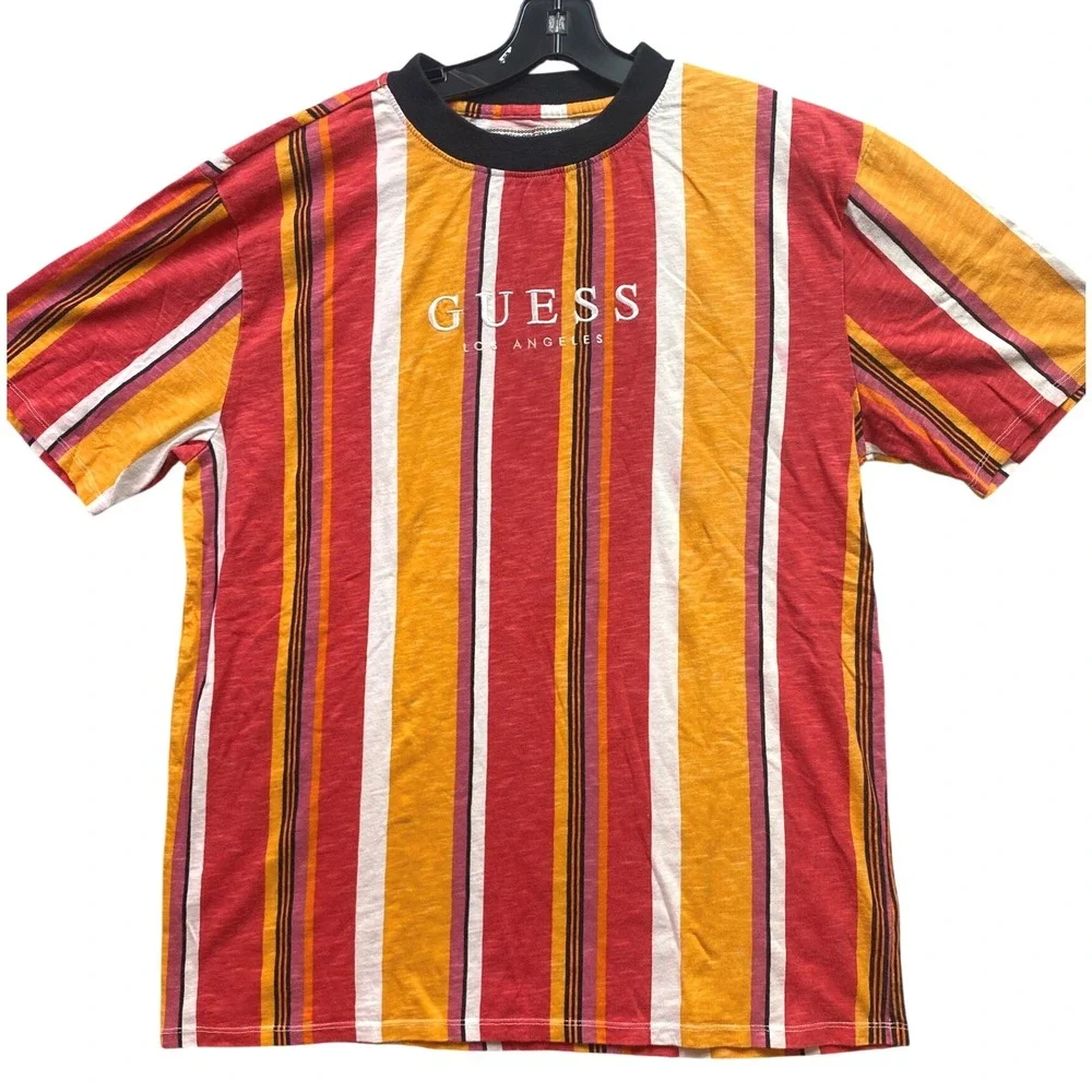 Guess Shirt Mens Medium Striped Colorblock Spell Out Preppy Academia Streetwear - Picture 1 of 7